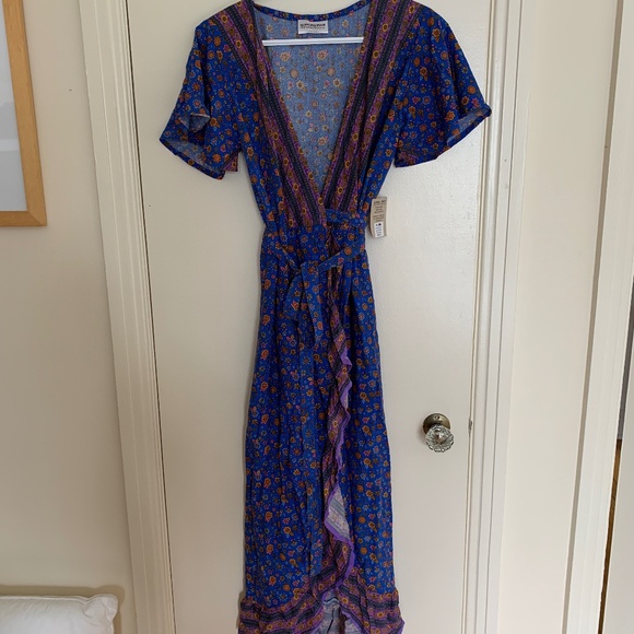 Dresses & Skirts - Balinese Wrap Dress with blue floral pattern